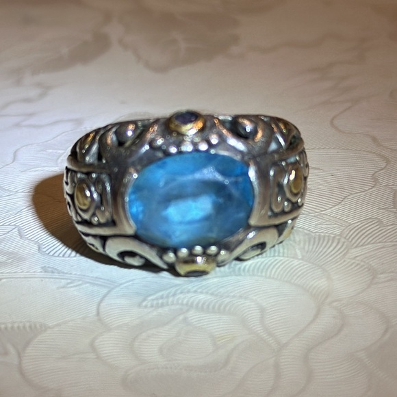 Vintage Sterling Silver 18kt Solid Yellow Gold Accents. Ash Topaz Amethyst Ring - Picture 9 of 10